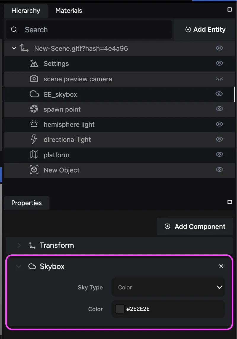 Properties of the EE_skybox entity