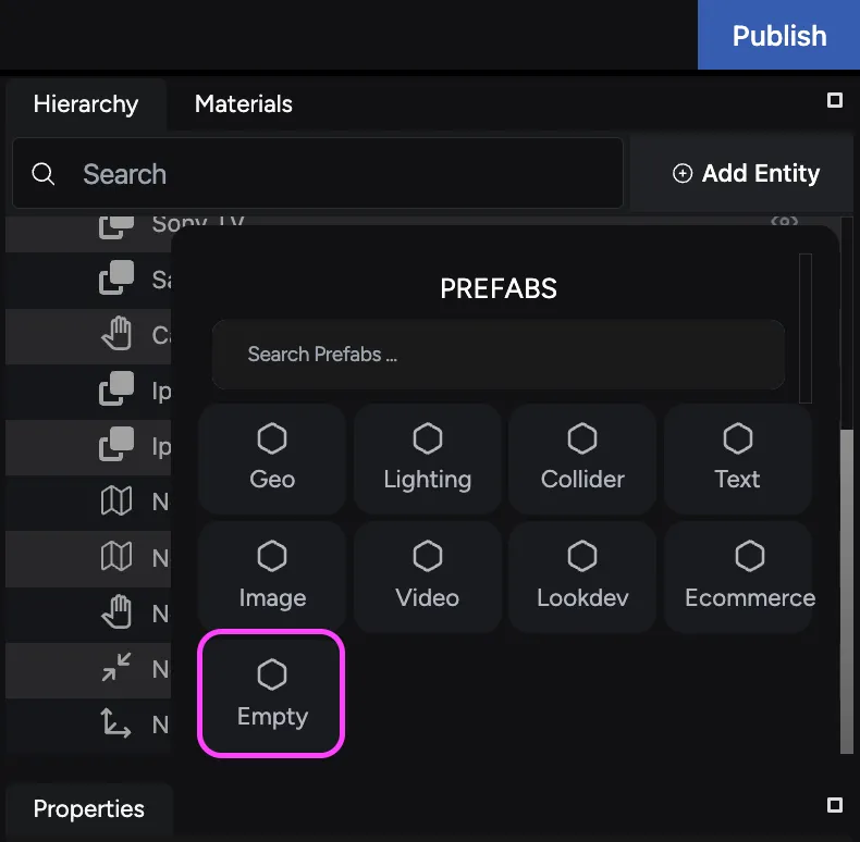 Empty entity category in the Hierarchy