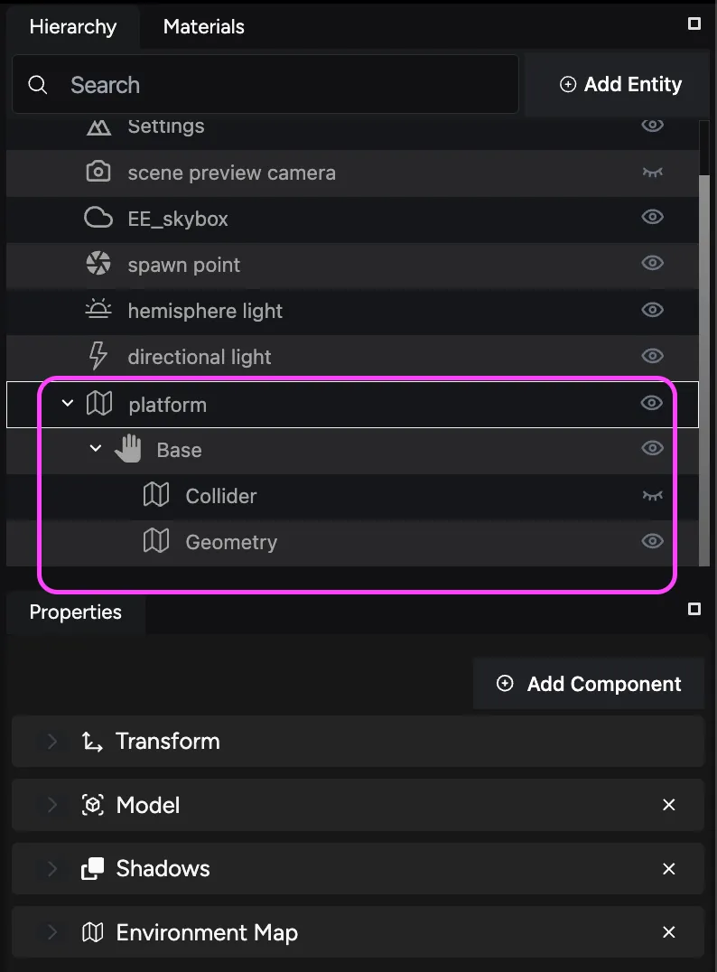 Entities organized hierarchically within a parent entity