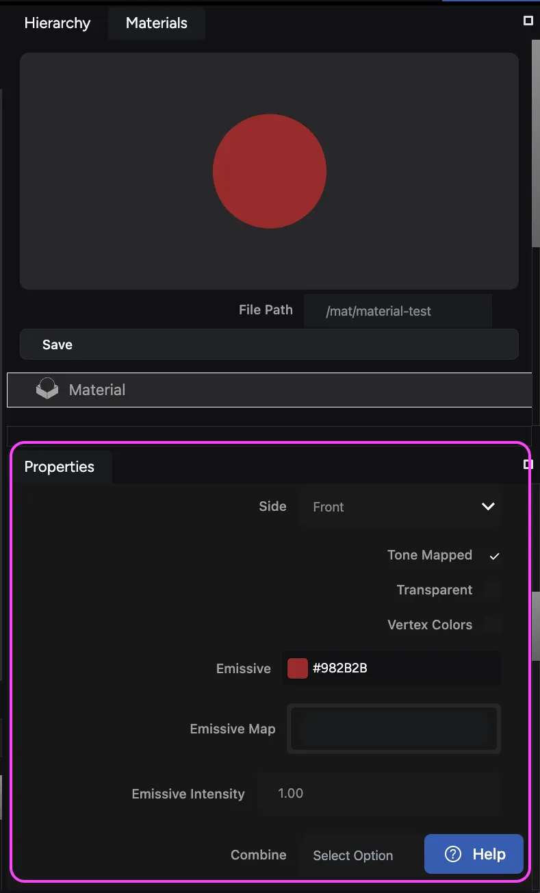 Properties of an entity’s material