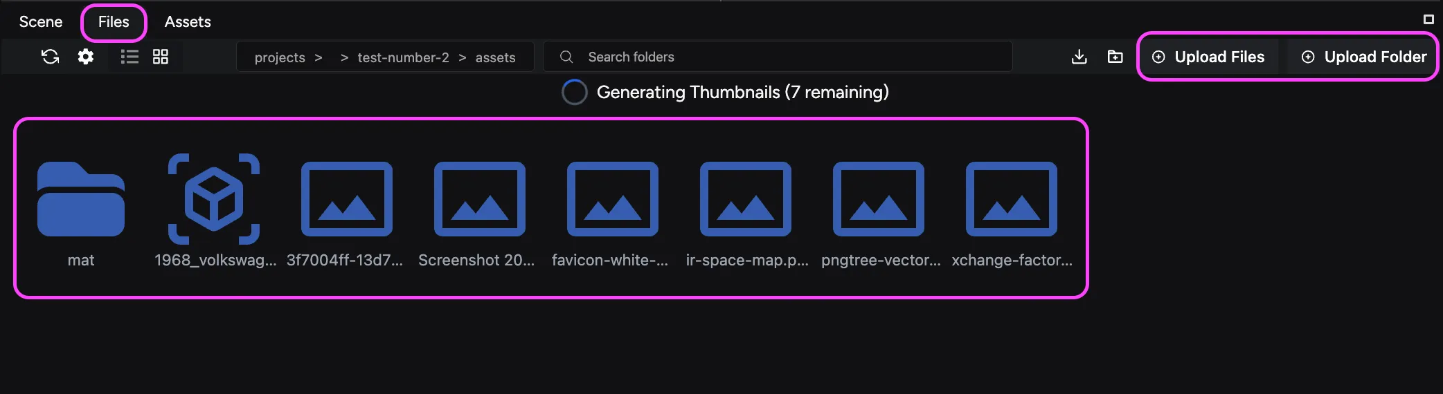 Files tab displaying file upload options and current project files