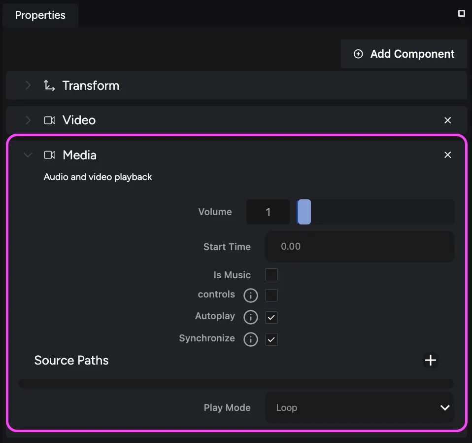 Media component properties