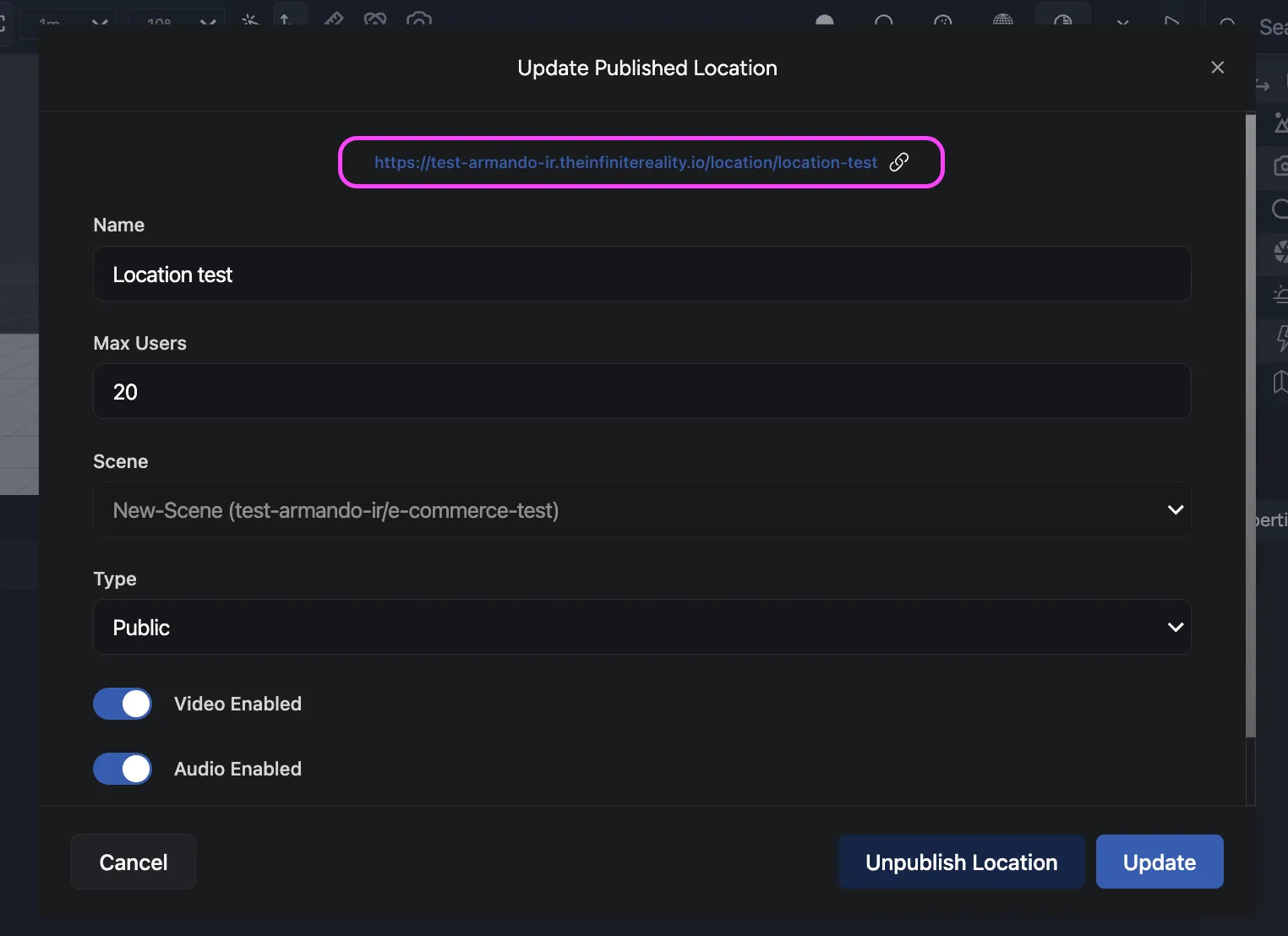 URL to access your published Location