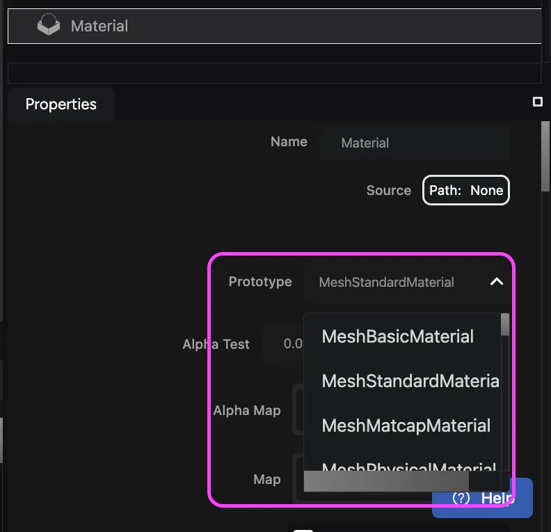 Selecting a material prototype for your entity