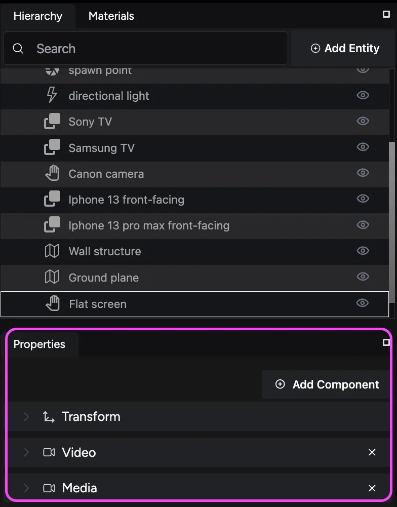 Properties of your selected entity