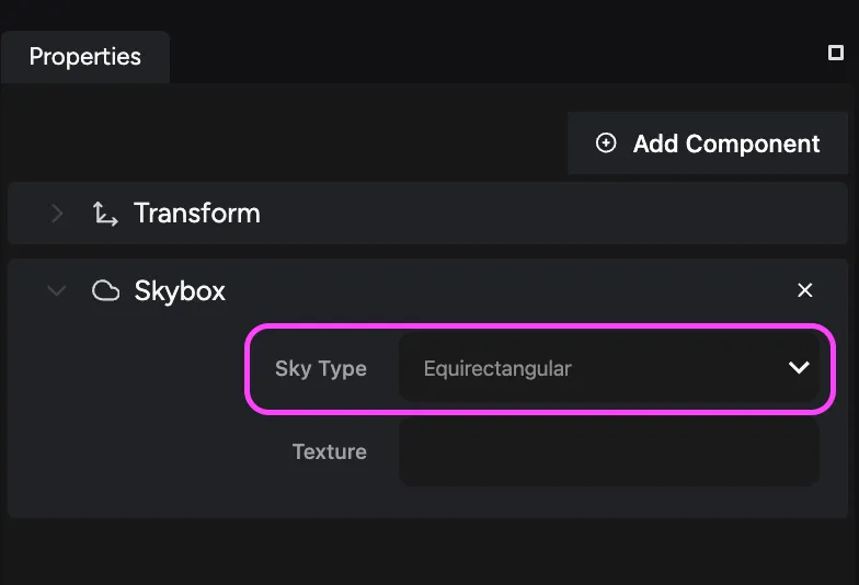 Skybox component showing Sky Type settings